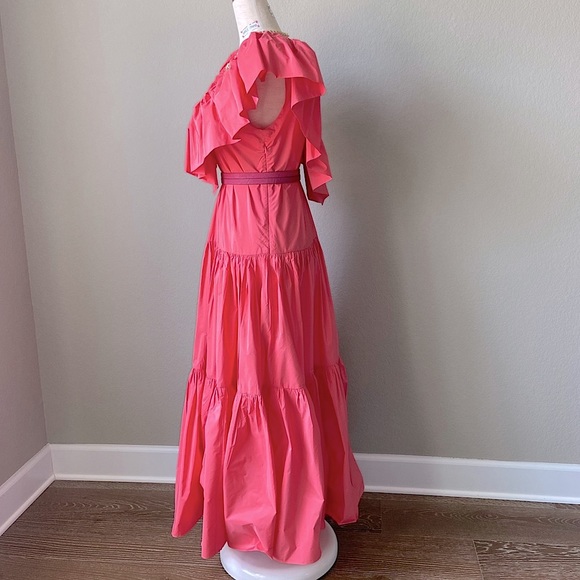 Ruffled Tiered Coral Pink Taffeta H&M DRESS -NWT princess flowy - Picture 8 of 14